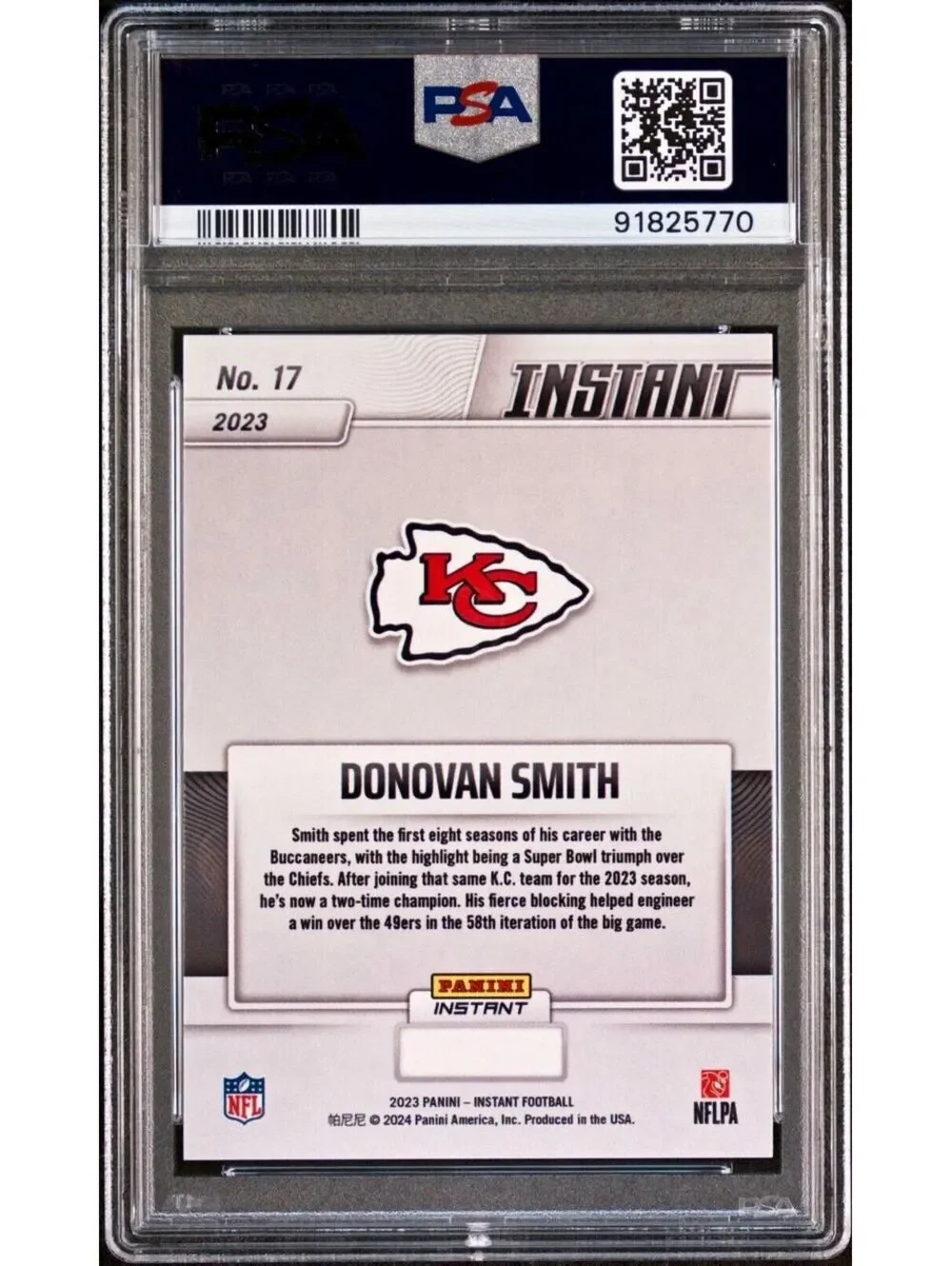 Donovan Smith 2023 Panini NFL Superbowl Champions #17 Card PSA 9 Mint